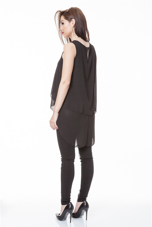 Double layered asymmetric chiffon blouse tunic 