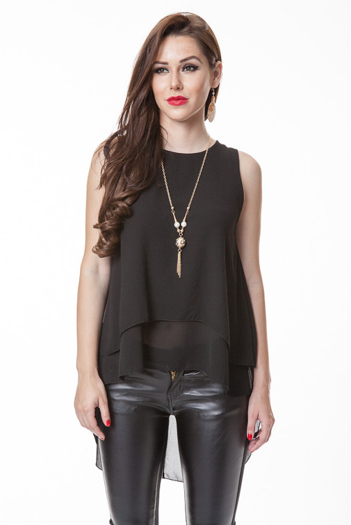 Double layered asymmetric chiffon blouse tunic 