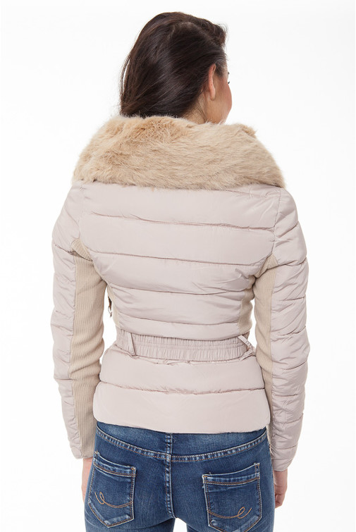 Quilted Padded Winter Jacket With Faux Fur Collar