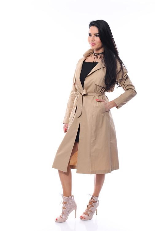 Offener Trenchcoat aus Baumwolle zum Binden