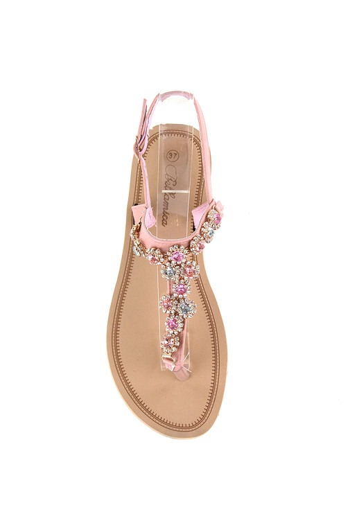 Nizki sandali s kristali  in platforma podplatom