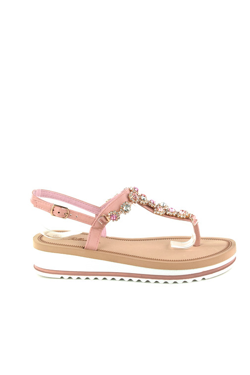 Nizki sandali s kristali  in platforma podplatom