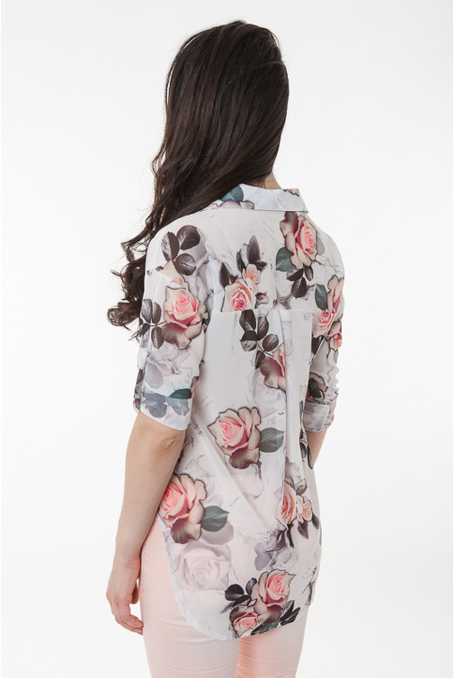 Hemd aus Chiffon mit Rosen Druck