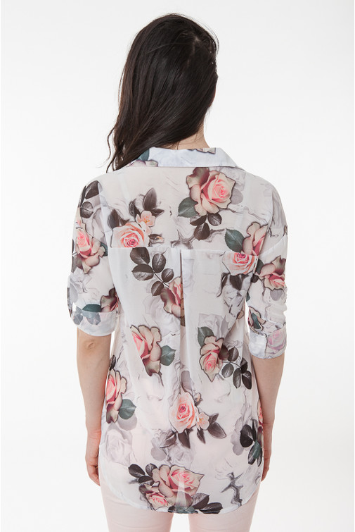 Hemd aus Chiffon mit Rosen Druck