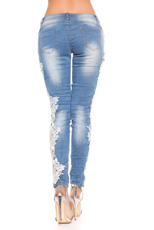 Lace Panel Skinny Jeans In Mid-Wash