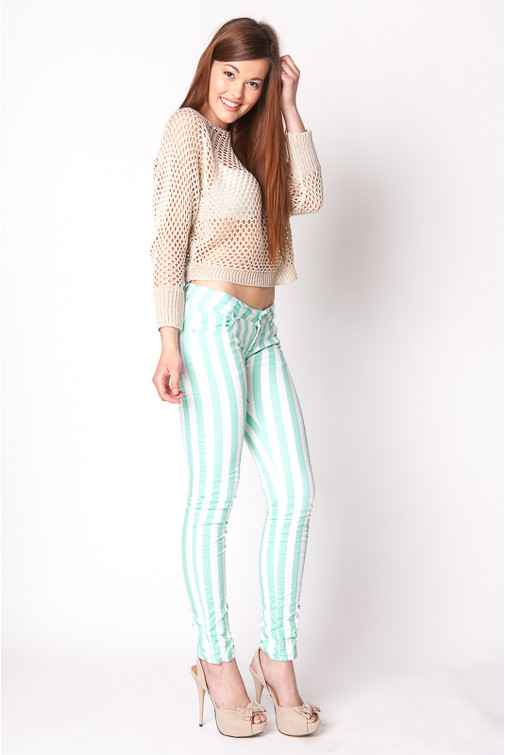 Gestreifte Skinny-Jeans 