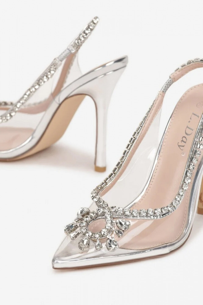 Zdobené priesvitné lodičky na podpätku Dazzle