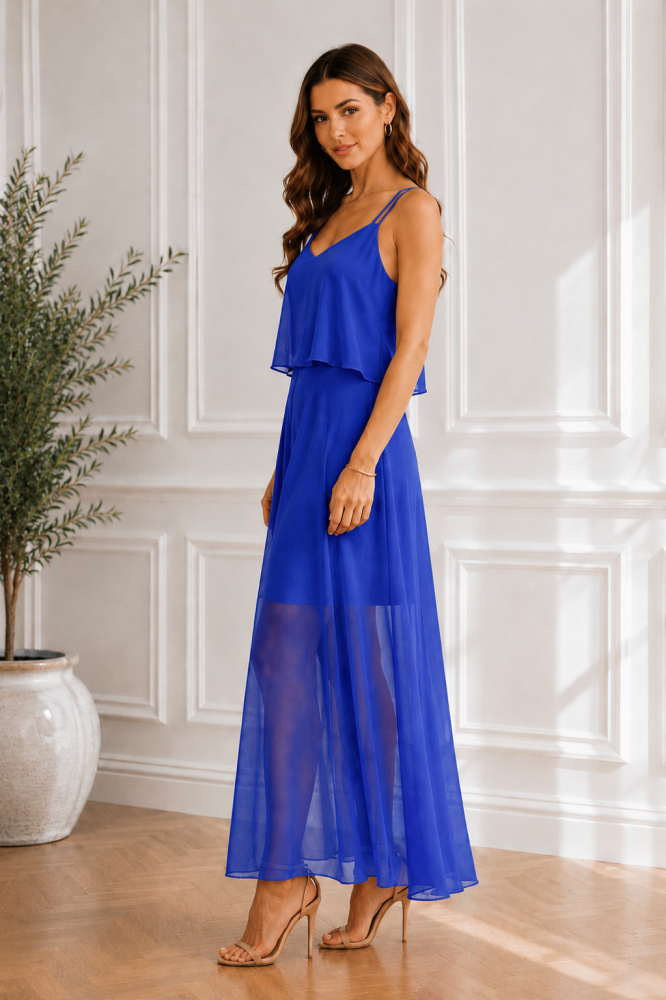 spaghetti strap chiffon maxi dress Women's The Wings A-line Spaghetti Strap Chiffon Floor Length Dress XS/XS/S/M/L/XL/Customize Pink MEAN BLVD Pink / XS