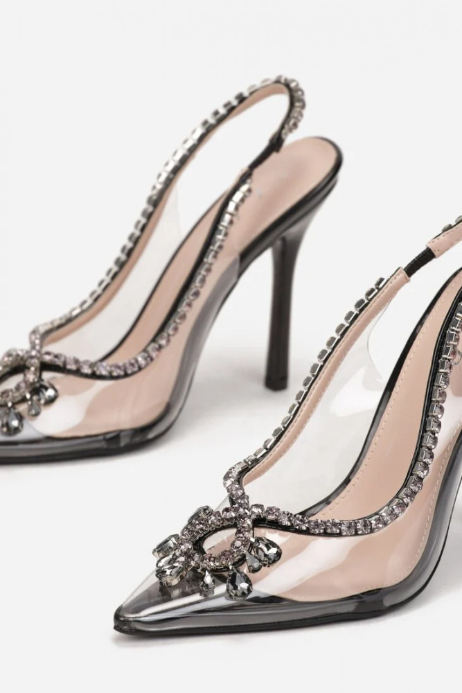 Zdobené priesvitné lodičky na podpätku Dazzle