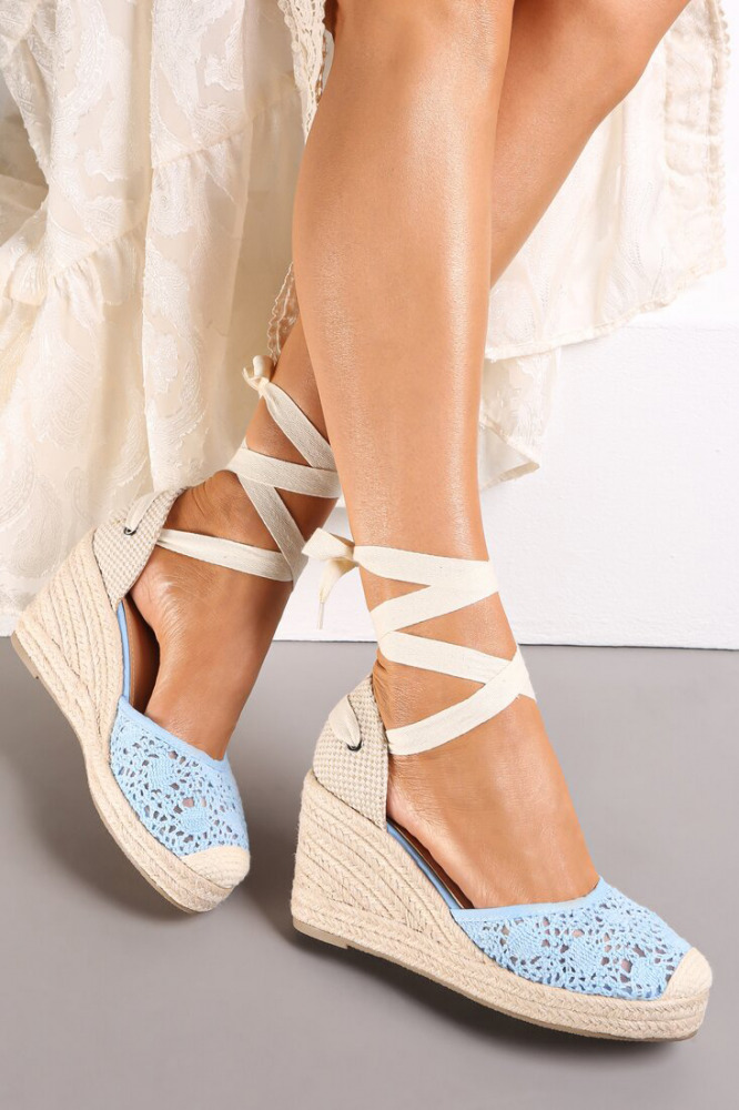 Sandali espadrillas con zeppa in corda, pizzo e lacci Lace Obsession