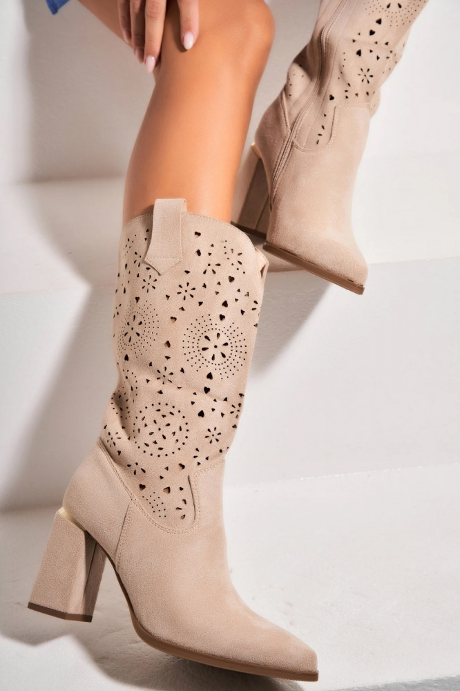 High heel laser cut boots Confidence