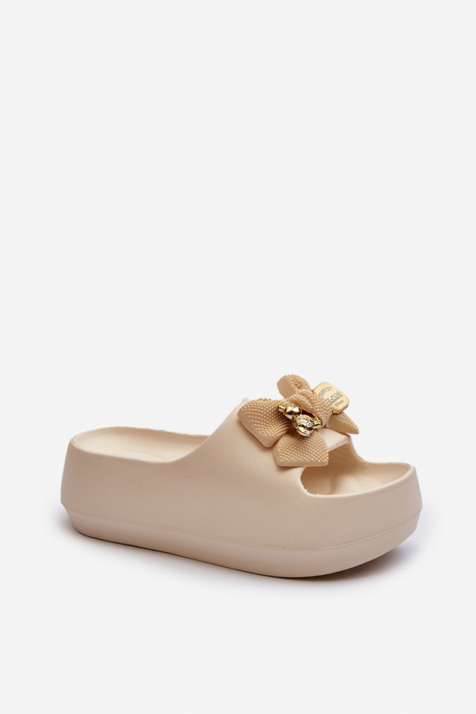 Bow detail platform sliders Teddy bear