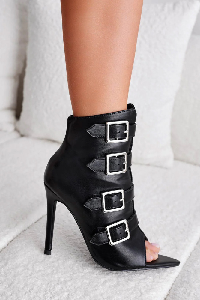 Buckle detail peep toe heeled ankle boots Rendez-vous