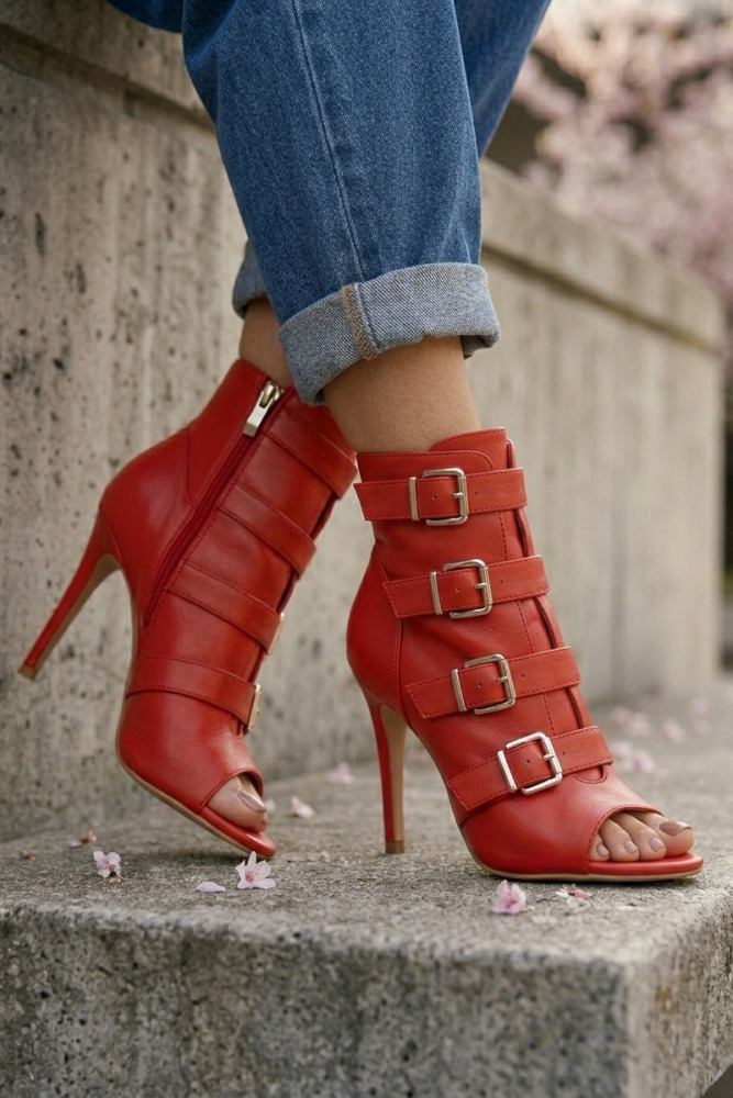 Peep-Toe-Stiefeletten mit Schnallen Rendez-vous
