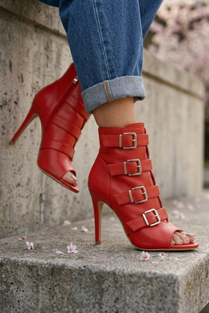 Peep-Toe-Stiefeletten mit Schnallen Rendez-vous