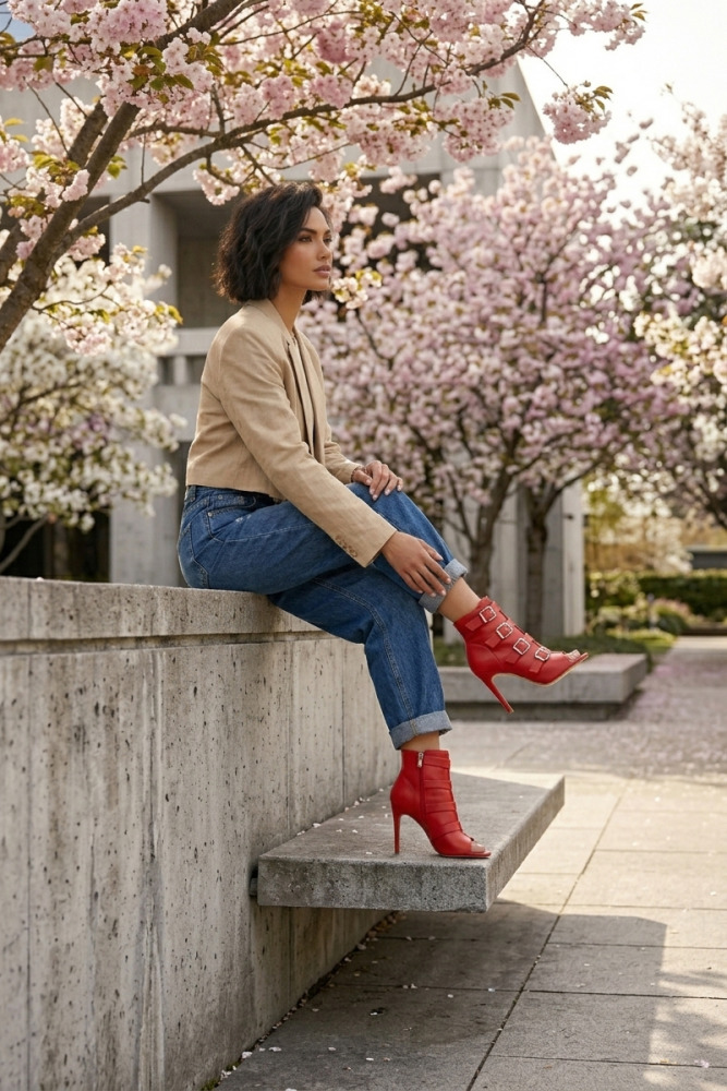 Peep-Toe-Stiefeletten mit Schnallen Rendez-vous