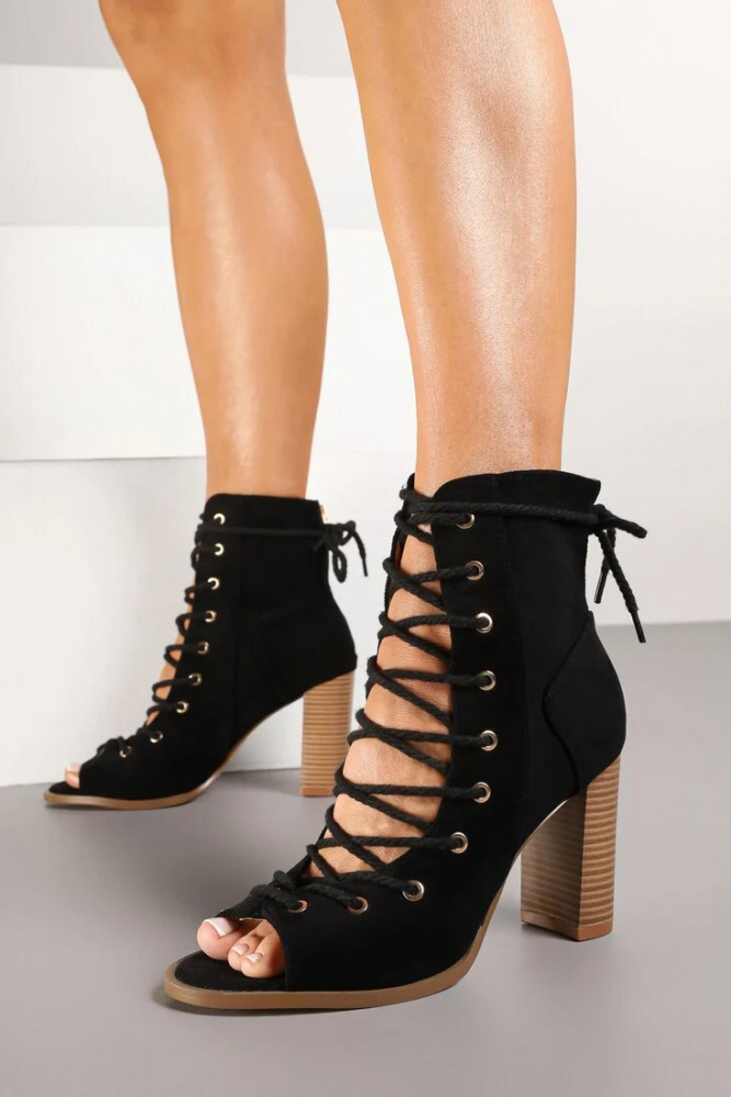 Tie-up heeled ankle boots sandals Self-Belief