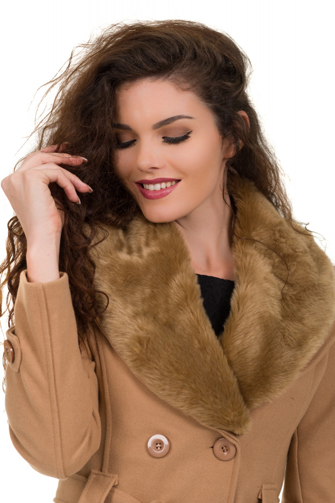 JESSYSS Belted Coat With Faux-Fur Collar
