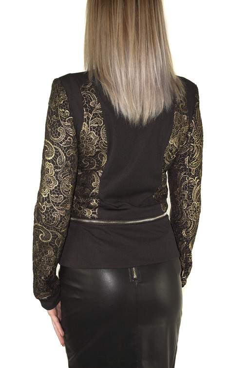 Black Blazer with Contrast Golden Embroidery 
