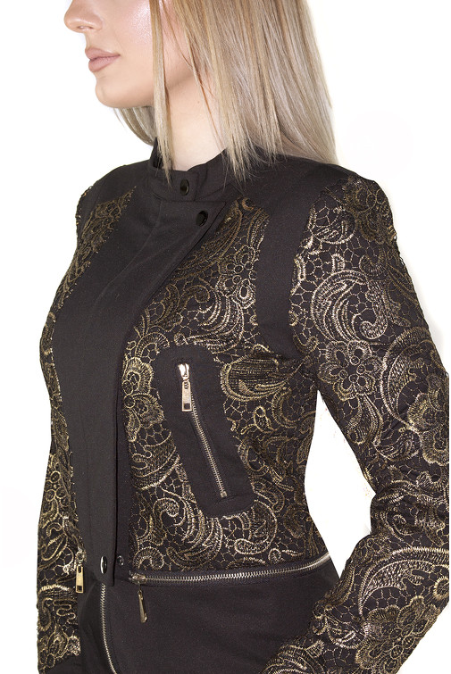 Black Blazer with Contrast Golden Embroidery 