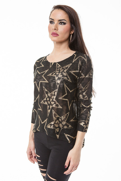 Oversize Pullover mit goldenen Sternen 