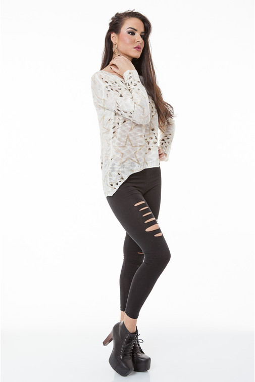 Oversize Pullover mit goldenen Sternen 