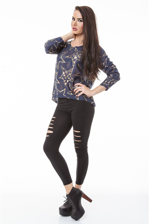 Oversize Pullover mit goldenen Sternen 