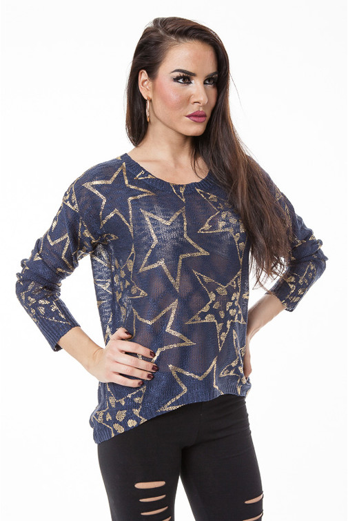 Oversize Pullover mit goldenen Sternen 