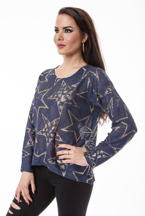 Oversize Pullover mit goldenen Sternen 