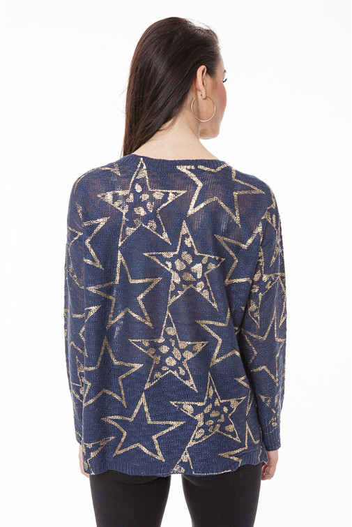 Oversize Pullover mit goldenen Sternen 