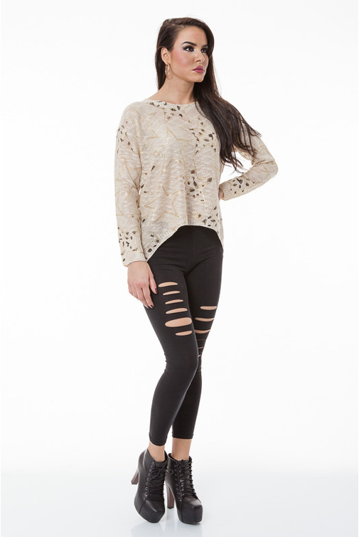 Oversize Pullover mit goldenen Sternen 
