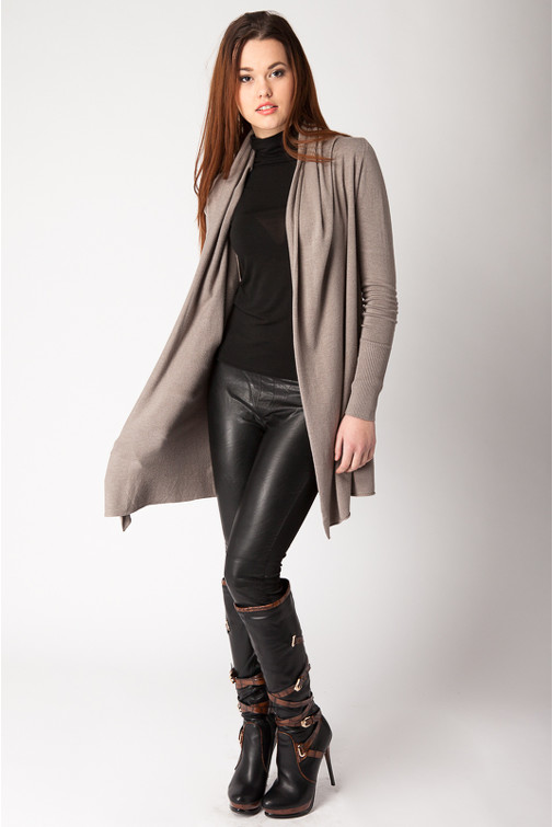 Long Shawl Collar Cardigan with Cashmere